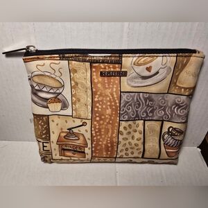 Coffee Themed Cosmetic Travel Bag Utility Pouch Java Themed Make-up Bag
